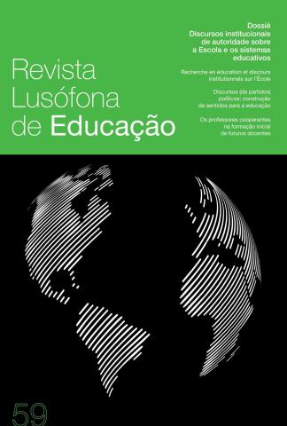 Capa da Revista Lusófona de Educação, n.º 59, nas cores preta (imagem do mapa-mundo) e verde (título da Revista e artigos destacados)