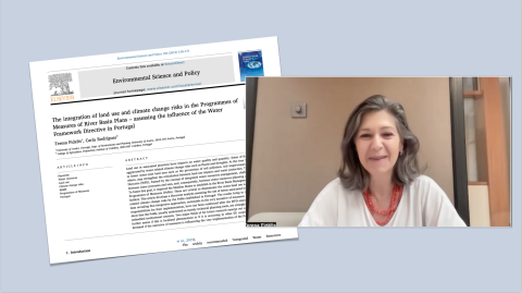 Screen shot of Teresa Fidélis recording a podcast and an image of her published article 
